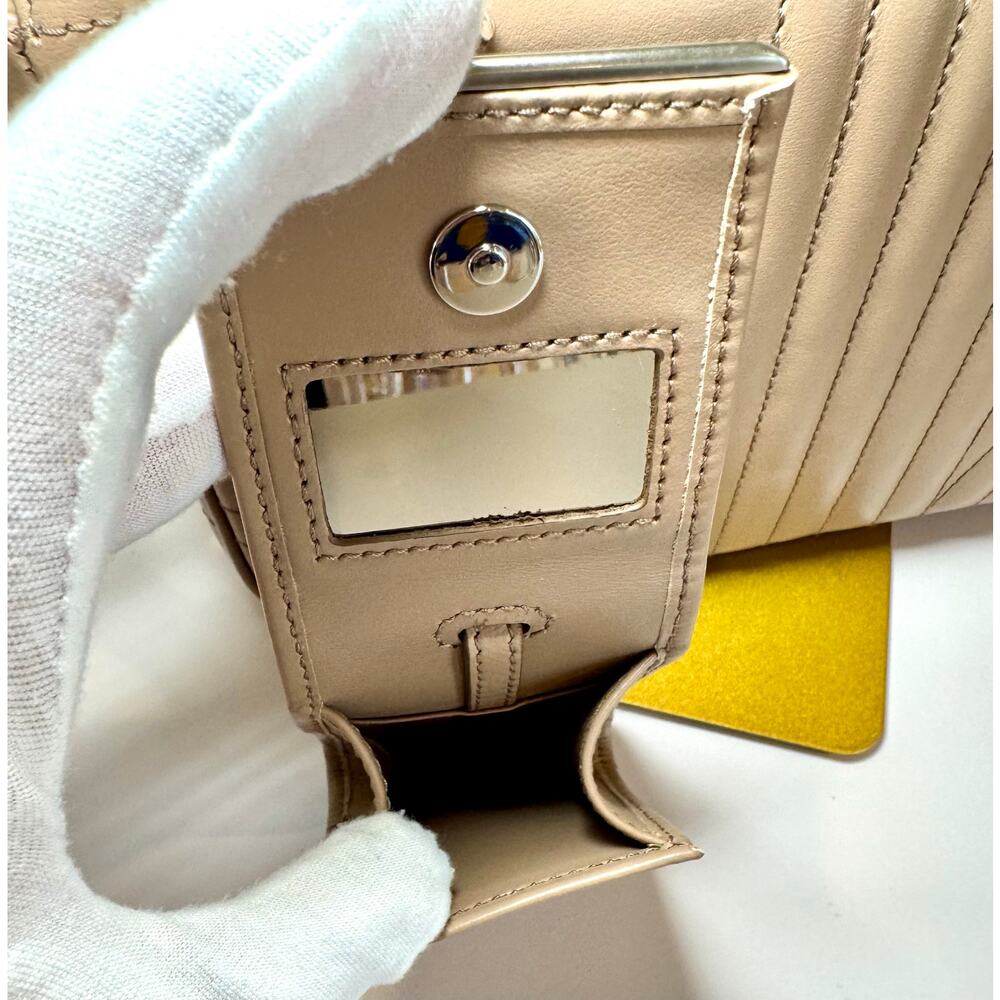 Prada Diagramme Medium Quilted Flap Bag In Tan Calfskin Leather W Silver Chain - Picture 11 of 16